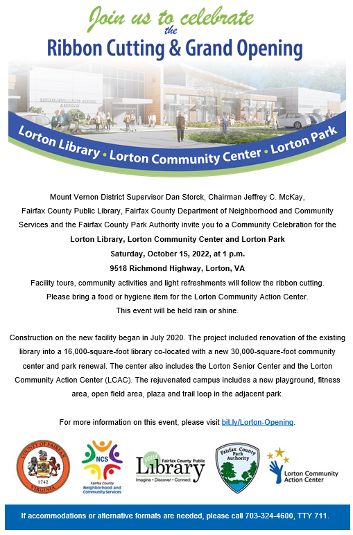 Lorton community center and library ribbon cutting board of